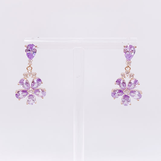 Violet Crystal Flower Earrings