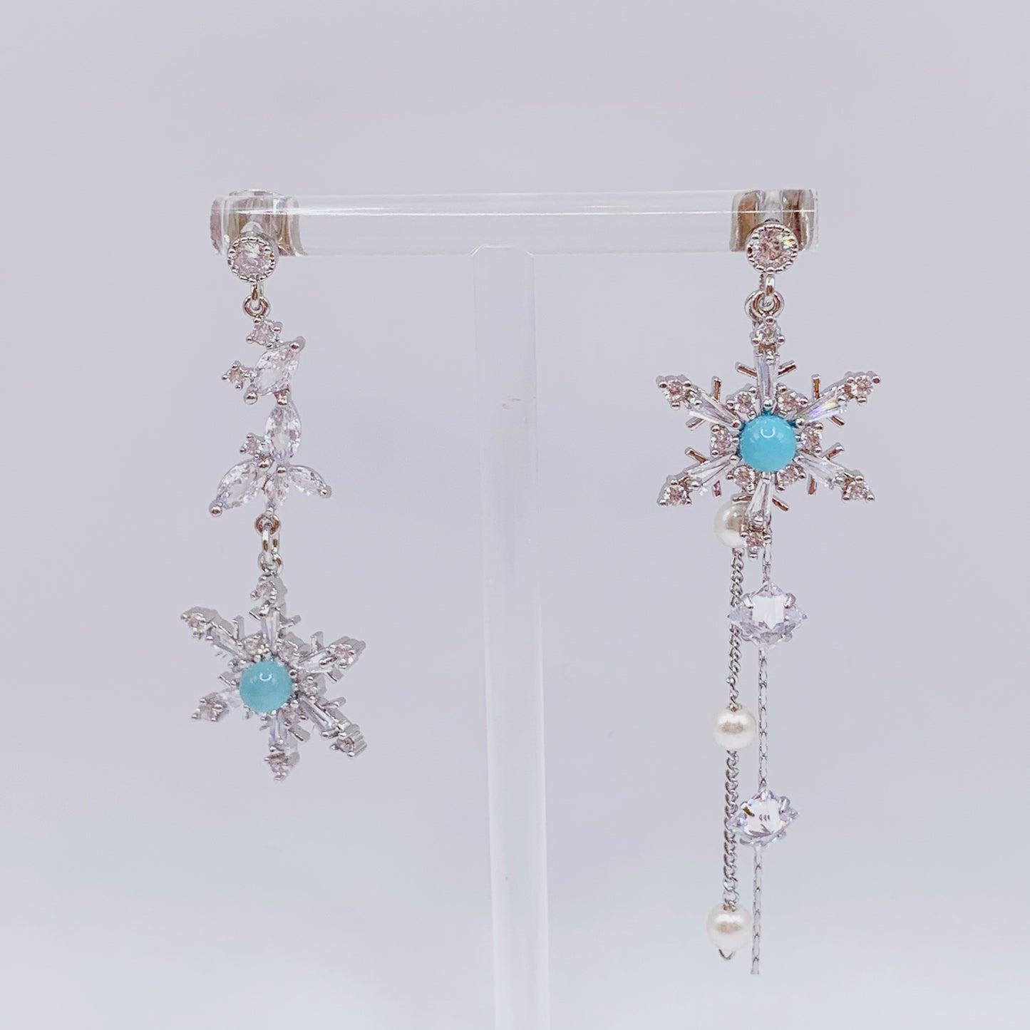 Silver Snow Flake With White Crystal Earrings