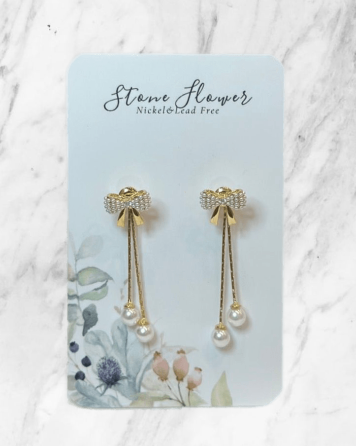 Diamond Bows With Pearl Dangling Earrings
