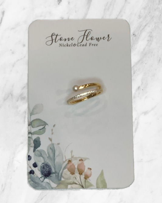 Golden Pearl And Silver Line Ring