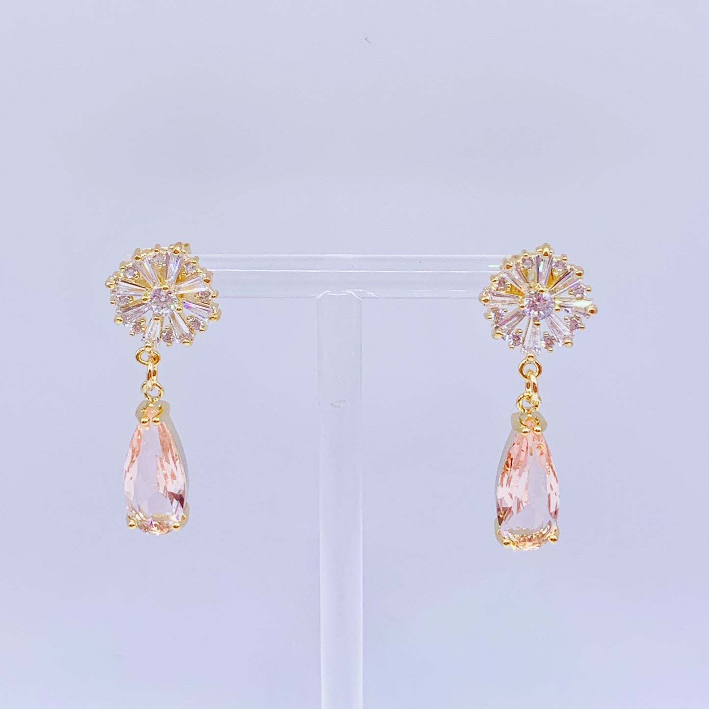 White Crystal Flower With Pink Crystal Earrings
