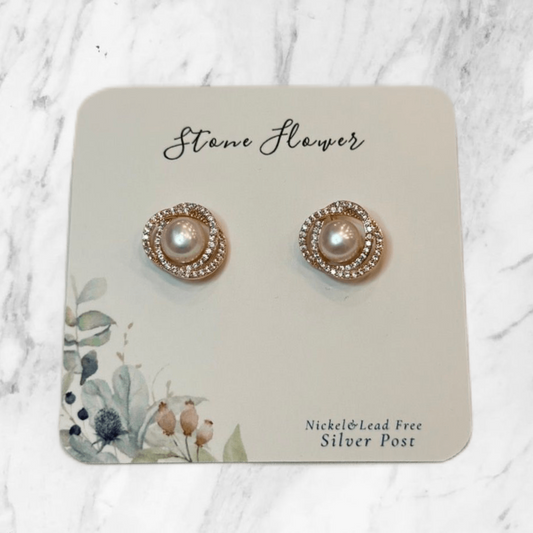 Diamond Around Pearl Earrings